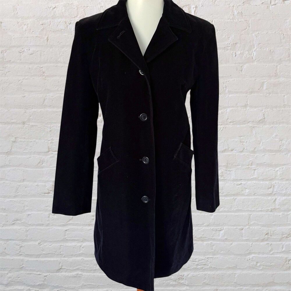 Gallery Women’s Black Velvet Blazer Coat XS Single Breasted Lined Extra Small